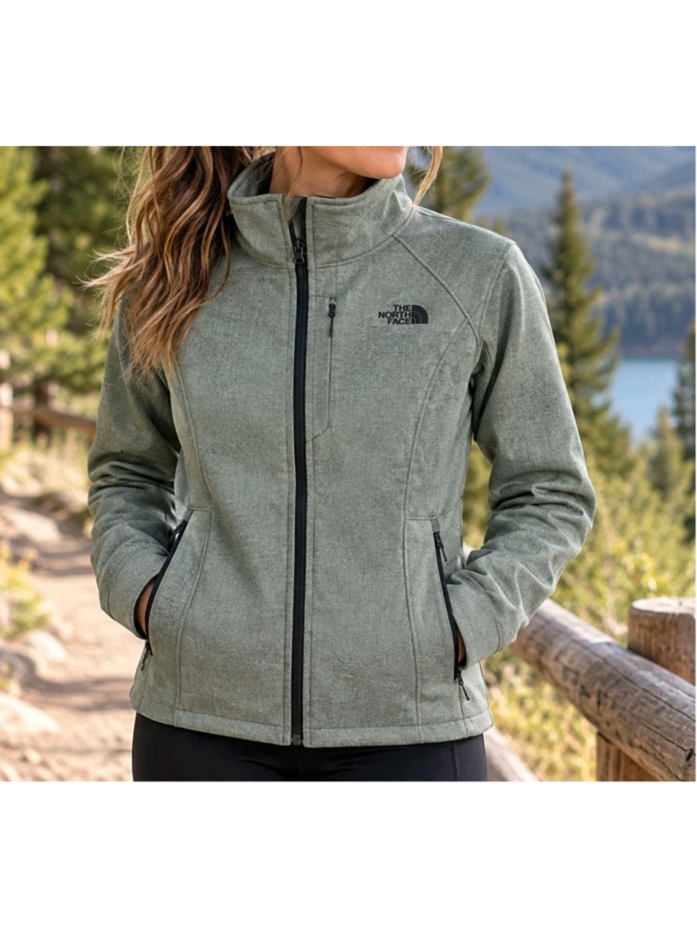 The North Face Apex Bionic 2 Womens Sz M Green Heather Softshell WindWall Jacket